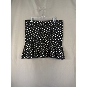 Express Womens Black White Polka Dot Ruffle Knitted Mini Skirt Rockabilly XL